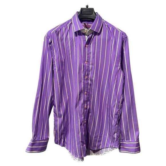ROBERT GRAHAM mens size XL Embroidered Purple Cotton Long Sleeve Casual Shirt - Picture 1 of 4